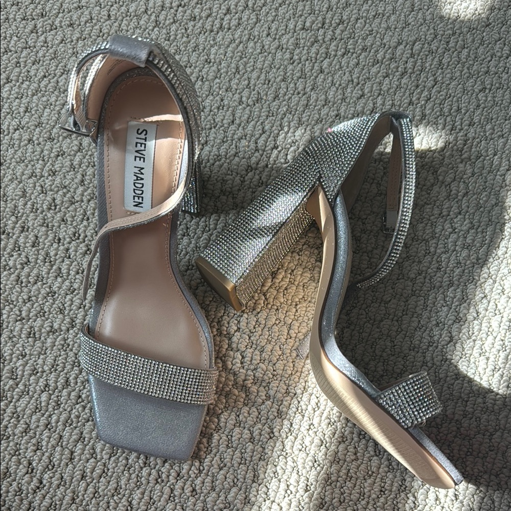 Steve Madden Silver Heels with Sparkly Straps